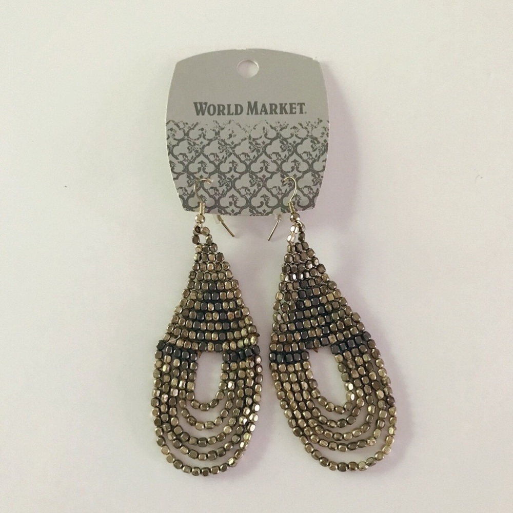 World Market Metal Beaded Boho Drop Dangle Earrings - Picture 2 of 6